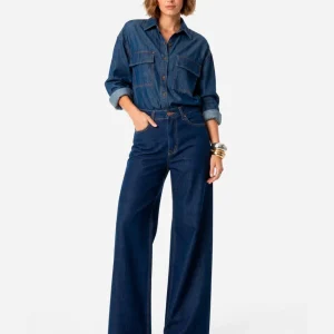 Calça Wideleg Jeans - Azul Escuro